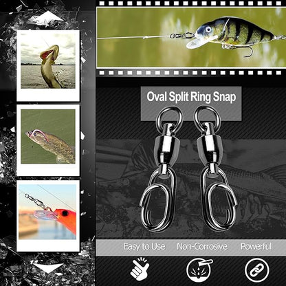 Atibin High Strength Snap Swivels Saltwater Ball Bearing Fishing Swivels Freshwater Stainless Steel Split Rings Fishing Black Nickel 30lbs-156lbs