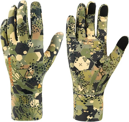 BASSDASH Men’s Camo Hunting Gloves UPF 50+ Lightweight Touchscreen Gloves for Warm Weather Fishing Hiking Outdoor Activities