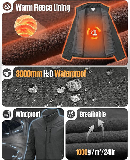 33,000ft Men's Waterproof Softshell Jacket Warm Fleece Lined Windbreaker Lightweight Soft Shell for Travel Hiking Golf