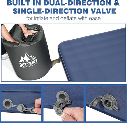 OUTSKIRT Ultralight Self Inflating Sleeping Pad, 4" Thick Camping Mattress with Pump Pack, 9.5 R-Value Insulated Sleeping Mat, Portable Camping Bed for Car, Truck or Van, 4 Season Camp Mattress