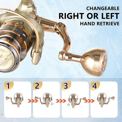 Spinning Fishing Reels, Lightweight Spinning Reel, 15.5 LBs Max Drag, 5.1:1/5.5:1 High Speed Ultra Smooth Powerful with CNC Aluminum Spool Fishing Reels Freshwater(Black/Gold)