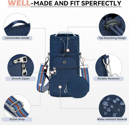 Water Bottle Carrier Bag with Strap, Sling Bag for Walking, Hiking, Cycling, Black, 40 Ounces