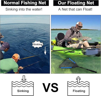 PLUSINNO Fishing Net Fish Landing Net, Foldable Collapsible Telescopic Pole Handle, Durable Nylon Material Mesh, Safe Fish Catching or Releasing