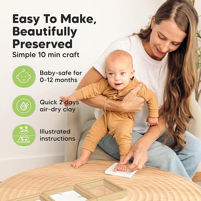 Baby Shower Gifts for Boys, Girls - Baby Hand and Footprint Kit, Newborn Handprint Kit, Keepsake Photo Frame, Nursery Picture Frame, Gender-Neutral Newborn Keepsake Gifts (Ash Wood)