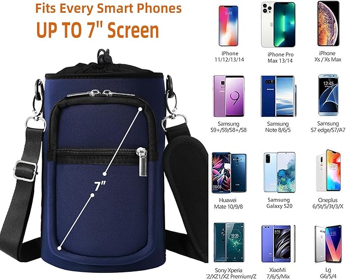 32/40/64/128 oz Neoprene Insulated Water Bottle Carrier Bag, Sling Bag Sleeve Pouch Holder with Strap & Paracord Handle and 2 Pocket for Travelling, Hiking, Camping