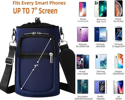 32/40/64/128 oz Neoprene Insulated Water Bottle Carrier Bag, Sling Bag Sleeve Pouch Holder with Strap & Paracord Handle and 2 Pocket for Travelling, Hiking, Camping