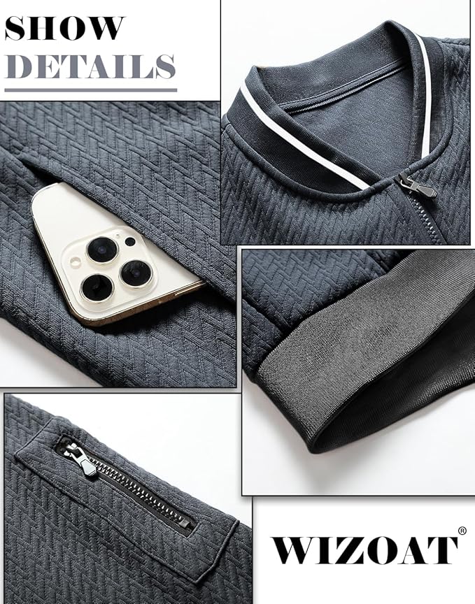 Mens Casual Jacket Loose Fit Lightweight Jacket Varsity Bomber Jacket with Zipper