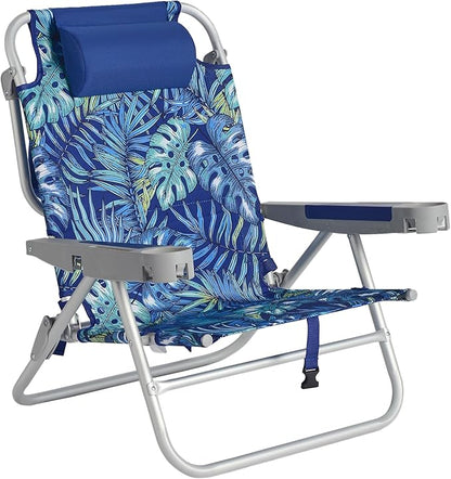 SUNNYFEEL Extra Wide Low Beach Chair 5 Position Lay Flat 500 LBS Heavy Duty, XL Oversized Portable Folding Camping Chairs with Cup Holder for Outdoor/Trip, Lightweight Backpack Beach Chair for Adults