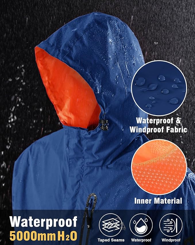 TBMPOY Men's Lightweight Rain Jackets Waterproof Raincoat with Hood Running Cycling Hiking Outdoor Windbreaker