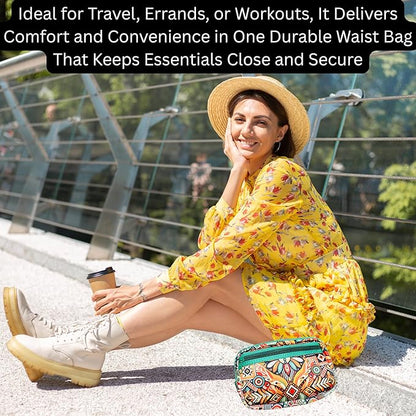 Yewande&co Neoprene Fanny Pack Belt Bag – Lightweight Waterproof Waist Bag with Adjustable Strap, 3 Zippered Pockets, Crossbody Belt Bag for Travel, African Design Crossbody Bags (Flower)