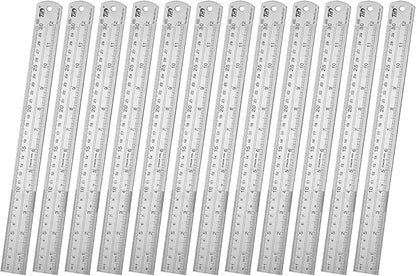 ZZTX Ruler Metal Straight Edge Stainless Steel Ruler 12 Inch Ruler Set Rulers Bulk 12 Pack