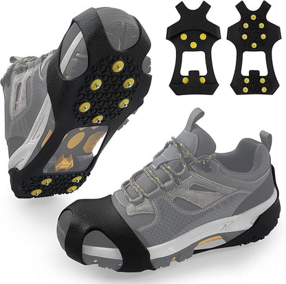2 Pairs Ice Snow Grips Over Shoe Boots Traction Cleats Crampons for Walking on Ice&Snow Anti Slip Cleat Fasten Quickly Easily Over Footwear