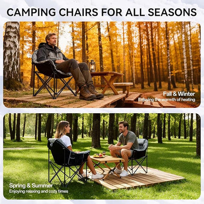 Oversized Heated Camping Chairs, 3 Heating Level for Back and Seat, Portable & Folding Camping Chair with Pillow for Outdoor Sports, Fishing, Patio, Picnics, Battery Not Included, Gray