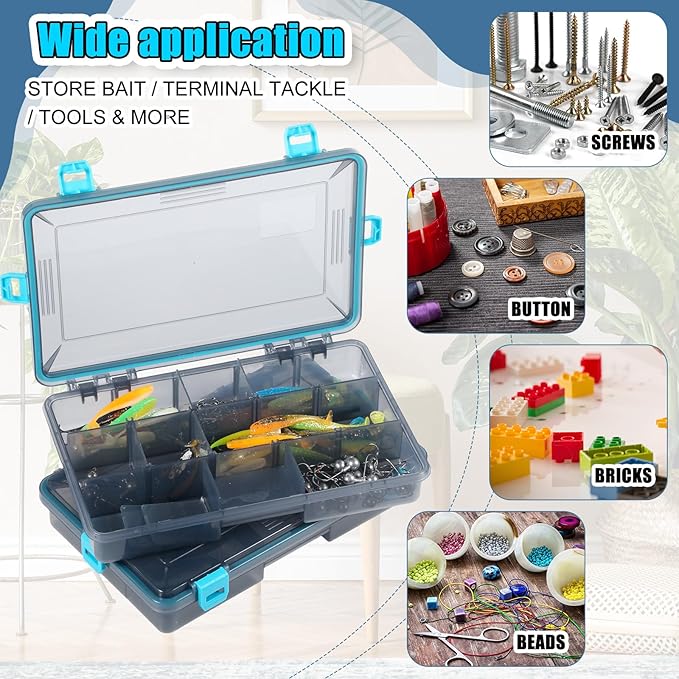 Fishing Tackle Boxes Waterproof 3600 Tackle Trays with Removable Dividers Plastic Storage Organizer Bait Vault Camouflage Box for Freshwater Saltwater (Blue)