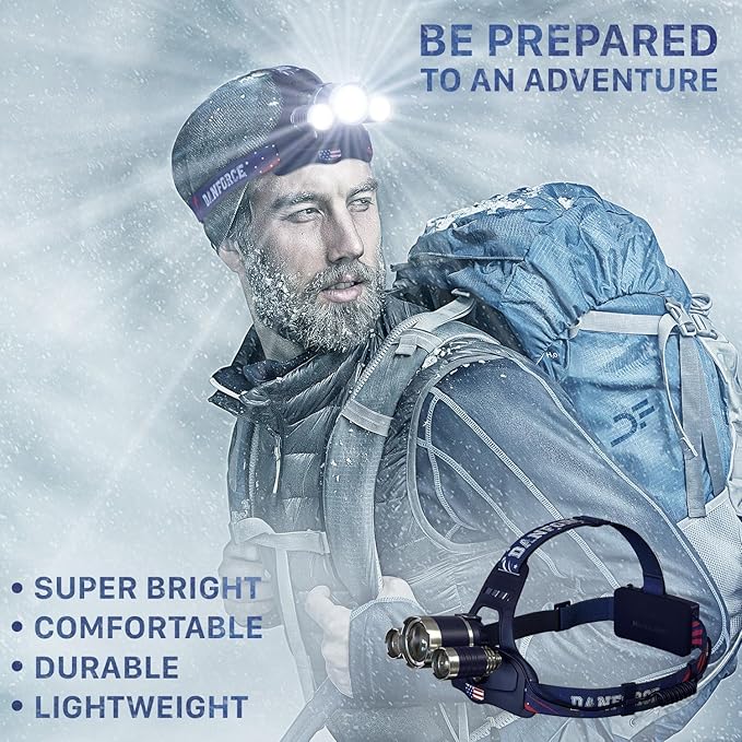 DanForce Headlamp. USB Rechargeable LED Head Lamp. Ultra Bright LUMINUS 1080 Lumen Head Flashlight + Red Light. HeadLamps for Adults, Camping, Outdoors & Hard Hat Work. Zoomable IPX54 Headlight