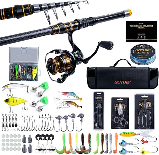 Goture Fishing Rod and Reel Combos,1.8M-2.7M Telescopic Fishing Pole Spinning Reel Line Lures Set with Carrier Bag,Telescopic Rod Kit for Starter Travel Saltwater Freshwater Gear Gift