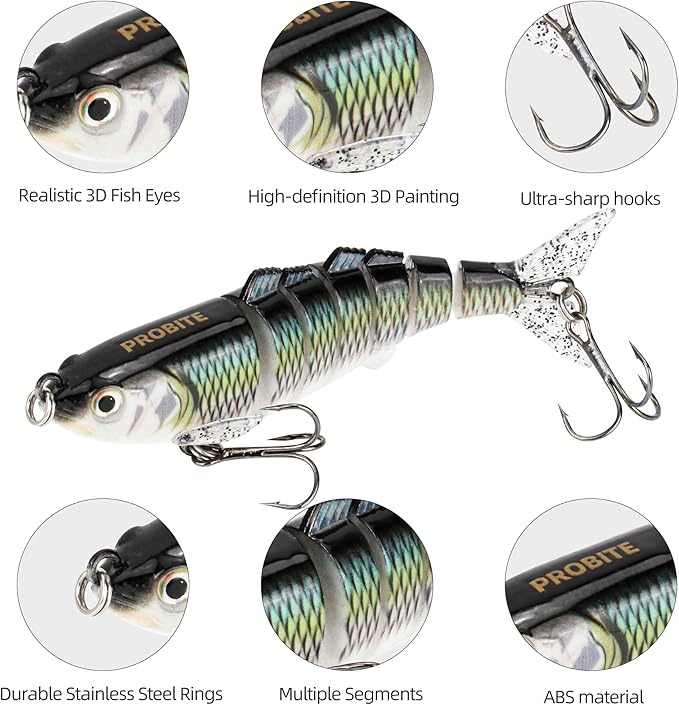 5PCS Lifelike Fishing Lures – Multi-Jointed Swimbait for Bass, Trout, Crappie, Walleye, Pike, Realistic Action with 3D Fish Eyes and Sharp Hooks, Perfect for Fishing Kits in Saltwater & Freshwater