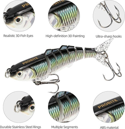 5PCS Lifelike Fishing Lures – Multi-Jointed Swimbait for Bass, Trout, Crappie, Walleye, Pike, Realistic Action with 3D Fish Eyes and Sharp Hooks, Perfect for Fishing Kits in Saltwater & Freshwater