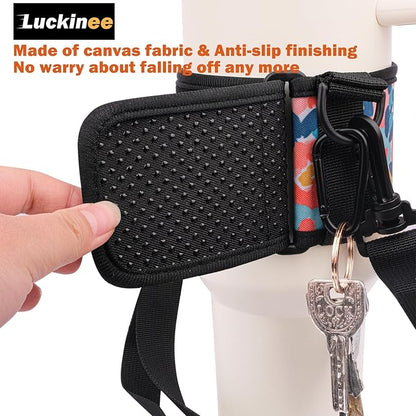 Water Bottle Carrier Holder with Shoulder Strap Water Bottle Handle Strap Sling for Stanley 30&40oz Tumblers with 2pc Straw Covers Toppers for Stanley Cup Holder (Black)