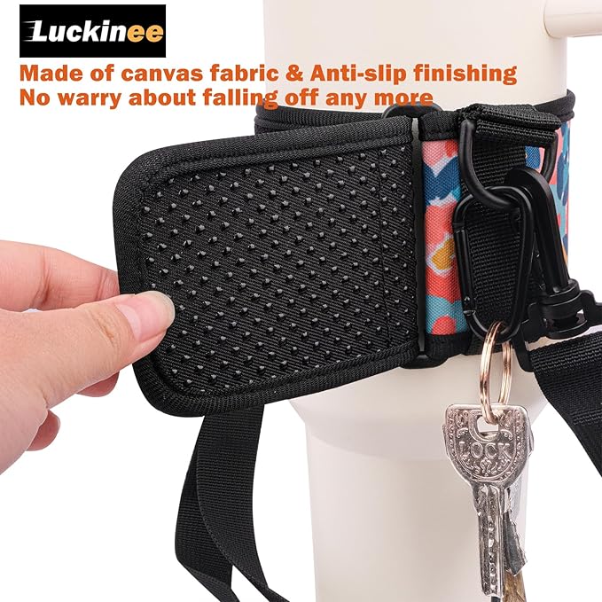 Water Bottle Carrier Holder with Shoulder Strap Water Bottle Handle Strap Sling for Stanley 30&40oz Tumblers with 2pc Straw Covers Toppers for Stanley Cup Accessories (Floral Print)