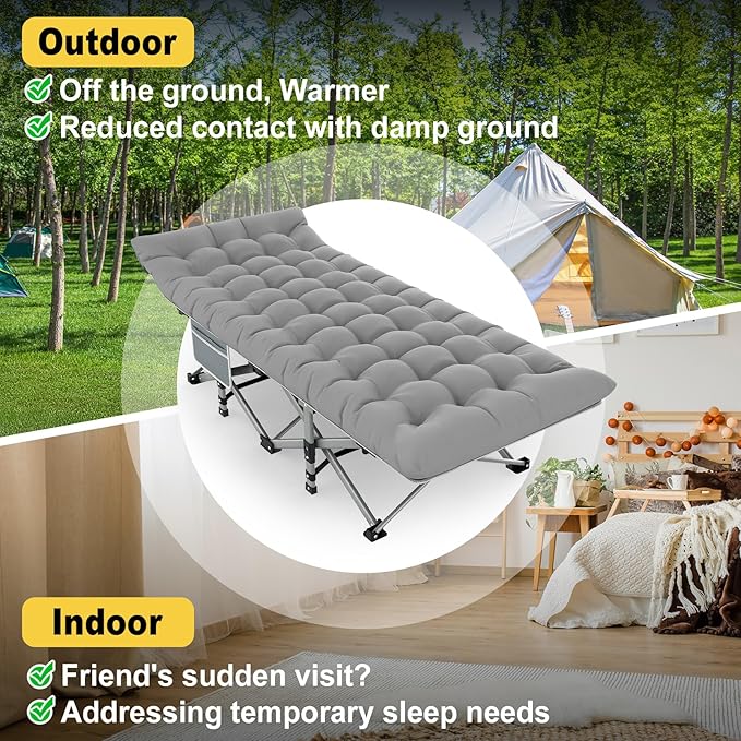 Slendor Folding Camping Cot for Adults with Mattress,Max Load 500lbs Cots for Sleeping Camp Cots for Adults Kids Teenage Portable Travel Camp Cot Bed Mattress for Home Office Beach Garden Tent