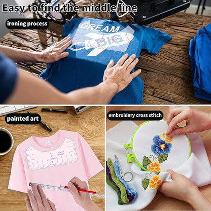 9pcs Tshirt Ruler Guide for Vinyl Alignment, T Shirt Rulers to Center Designs, PVC Measurement Template, Sewing Supplies Accessories Tools for Cricut Heat Press & HTVRONT HTV Transfer Vinyl (Pink)