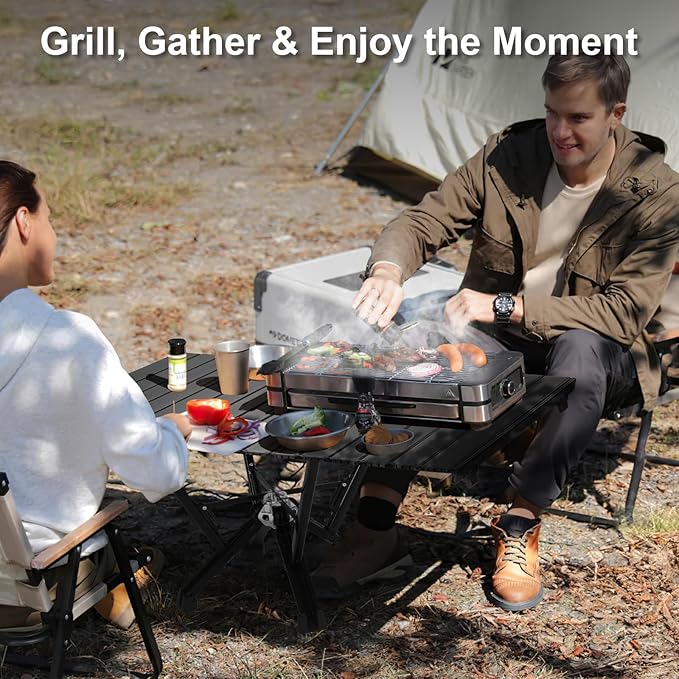 Folding Outdoor Camping Table, Aluminum Roll-Up Top and Carry Bag, 380 LBS Capacity, Lightweight Portable Tables for Picnic, BBQ and Tailgating.(Black)