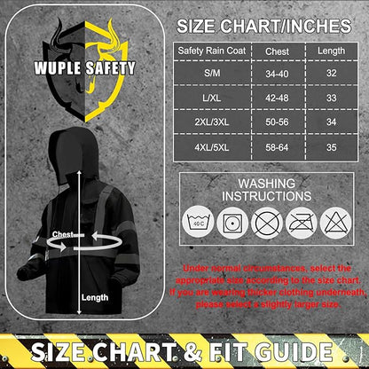 Hi-Vis Reflective Safety Rain Jacket and Pants for Men Women Waterproof Rain Gears with Inner Mesh Lining and pocket，Black 2XL/3XL