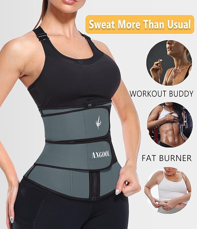 ANGOOL Neopren Waist Trainer for Women,Workout Plus Size Trimmer Belt Sauna Sweat Corset Cincher with Zipper