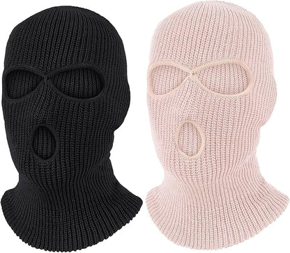 Pukavt 2 Pack 3 Hole Winter Knitted Mask, Full Face Cover Ski Mask Warm Balaclava for Skiing, Motorcycle, Snowboard