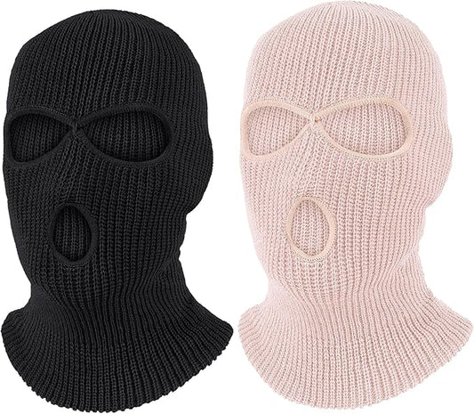 Pukavt 2 Pack 3 Hole Winter Knitted Mask, Full Face Cover Ski Mask Warm Balaclava for Skiing, Motorcycle, Snowboard