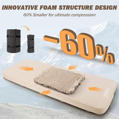 TOBTOS 4" Thick Self Inflating Sleeping Pad with Electric Pump, Ultra-Compressible Compact Foam Camping Mattress, Fast Inflate Insulated Sleeping Mat for Tent, Car, Camping