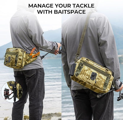 KastKing BaitSpace Waist Bag – Waterproof Tackle Storage Bag With Adjustable Belt, Fishing Fanny Pack for Men, Soft Bait Organizer, 3600 Utility Box, Rod Holder, Nylon