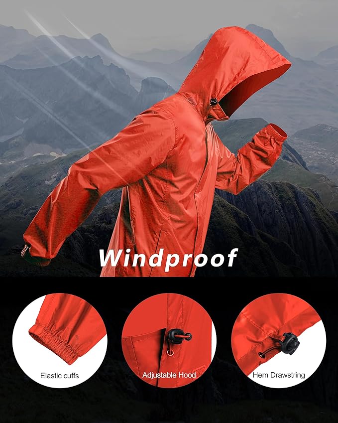 Outdoor Ventures Men's Rain Jacket Waterproof Lightweight Packable Rain Shell Raincoat with Hood for Golf Hiking Travel