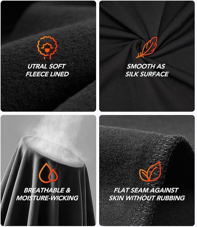 Mens Thermal Underwear Set with Lightweight Ultra Soft Fleece Lined,Long John Set, Skiing Base Layer