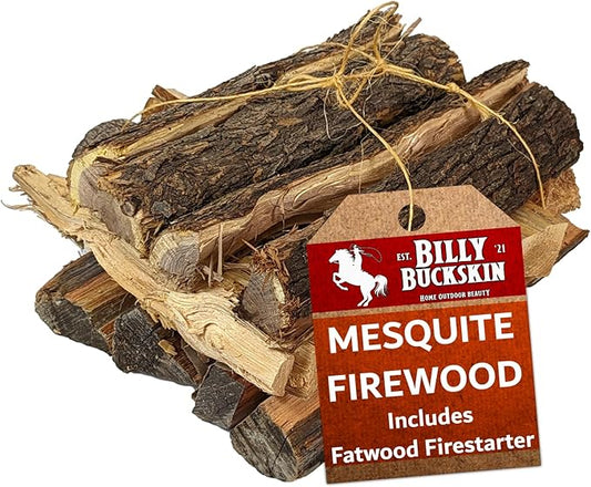 18 LB. Mesquite Firewood & Fatwood Firestarter by Billy Buckskin Co., Aromatic & Seasoned Wood Logs, Fire Wood Log Perfect Fire Starter for Firepit, Fireplace, Campfires, Bonfire, Outdoor BBQ Grilling
