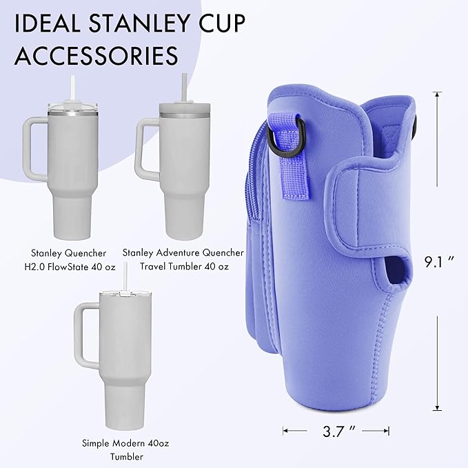Water Bottle Carrier Bag with Phone Pocket for Stanley Cup 40/30 oz, Water Bottle Holder with Adjustable Strap& Straw Cover, Stanley Cup Accessories
