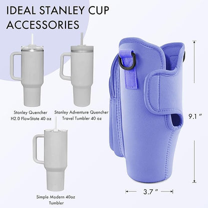 Water Bottle Carrier Bag with Phone Pocket for Stanley Cup 40/30 oz, Water Bottle Holder with Adjustable Strap& Straw Cover, Stanley Cup Accessories