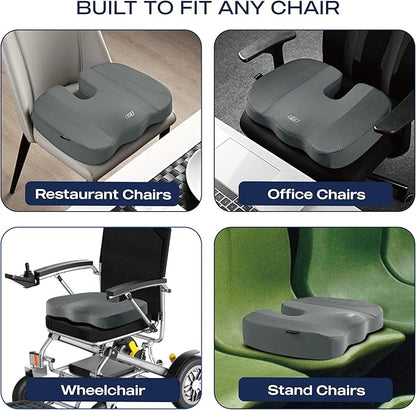 Skechers Seat Cushion, Air Cooled Memory Foam Cushion for Office Chair,Ergonomic Office Desk Accessories for Tailbone Pain Relief,Chair Cushions for Long Sitting Office Workers,Car Drivers,Gray