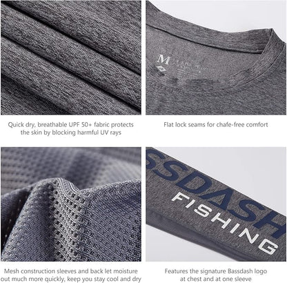BASSDASH Fishing T Shirts for Men UV Sun Protection UPF 50+ Long Sleeve Tee T-Shirt