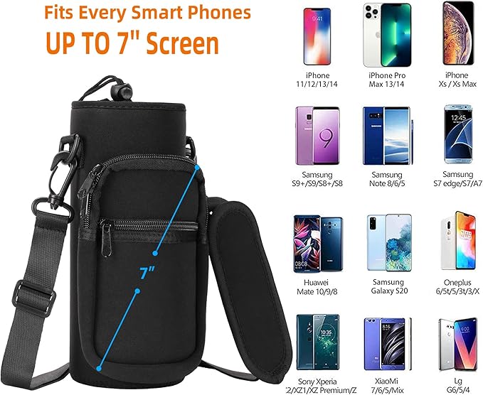 32/40/64/128 oz Neoprene Insulated Water Bottle Carrier Bag, Sling Bag Sleeve Pouch Holder with Strap & Paracord Handle and 2 Pocket for Travelling, Hiking, Camping