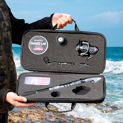 Sougayilang Fishing Rod Reel Combo with Telescopic Fishing Pole Spinning Reel Carrier Bag for Travel Saltwater Freshwater Fishing