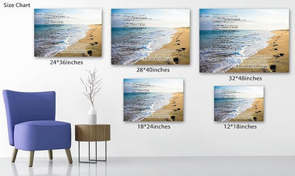 Footprints in the Sand Canvas Prints Wall Art, Footprints in the Sand Wall Art Decor, Inspirational Christian Poem Wall Poster Gift, Beach Picture Wall Art for Living Room Beach Office 32"Hx48"WInches