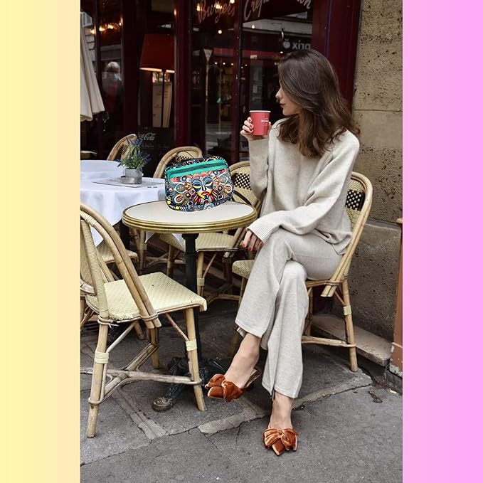 Yewande&co Neoprene Fanny Pack Belt Bag – Lightweight Waterproof Waist Bag with Adjustable Strap, 3 Zippered Pockets, Crossbody Belt Bag for Travel, African Design Crossbody Bags (Mask)