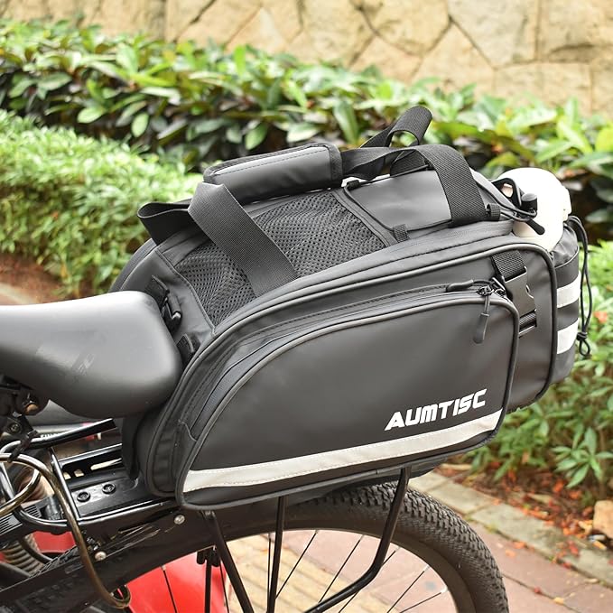 AUMTISC Bike Rear Rack Bag, 14L Bicycles Panniers Trunk Saddle Bags with Rain Cover for Ebike, Cycling Back Seat Cargo Carrier Storage Bag for Commuter Travel Outdoor