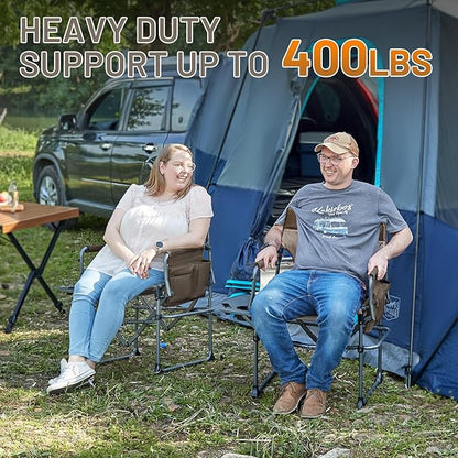 Timber Ridge Aluminum Camping Directors Chair with Side Table Pocket, Portable Folding Chair, Heavy Duty Lawn Chair for Fishing Trip Picnic Concert Outdoor 400lbs, Tan