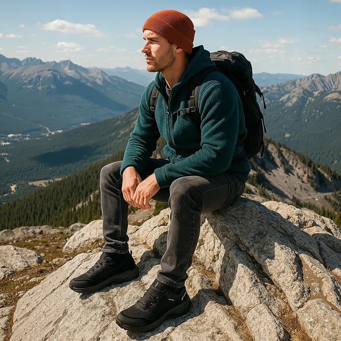 Queday Mens Waterproof Hiking Shoes Lightweight Outdoor Cordura Walking Shoes Breathable Hike Trekking Trails Camping Climbing