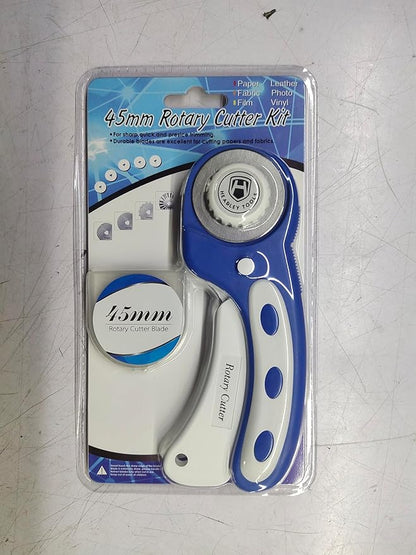 Headley Tools 45mm Rotary Cutter with 5pcs Extra Rotary Blades, Ergonomic Rolling Cutter with Safety Lock for Fabric, Sewing, Quilting, Cloth, Paper, Leather, Crafting, Fabric Rotary Cutter(Navy Blue)