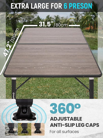 KingCamp Folding Glass Fiber Camping Table, Portable Camp Table with Adjustable Height Aluminum Legs & Carry Bag for Outdoor, Picnic, Beach, Party, Indoor, Use for 4-6 People