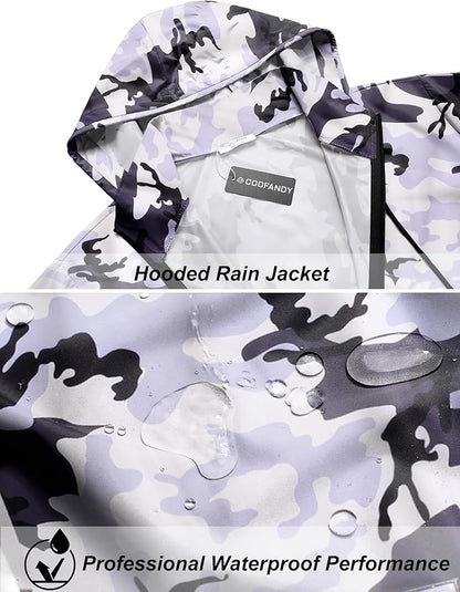 COOFANDY Men's Packable Rain Jacket Lightweight Waterproof Raincoat with Hood Travel Hiking Golf Windbreaker